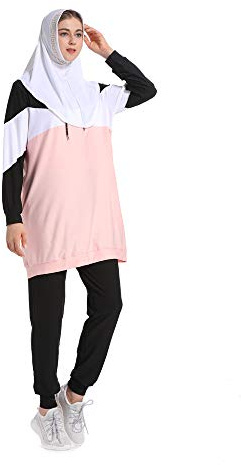 Mr Lin123 Survêtement Musulman Sportswear Musulman Ados Filles Rayé À Manches Longues Sweat Pantalon Islamique Loungewear (2XL, Rose)