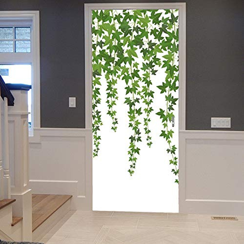 A.Monamour Pegatinas Decorativas de Puerta Autoadhesivo 3D Hiedra Verde Vides Hoja Pared Planta Trepadora Fondo Blanco Vinilo para Puertas Mural PVC Pegatinas de Pared Foto Poster 90 x 200 cm