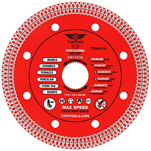 TopsTools 1pc TTDU115 115mm x 22.23mm Bore Mesh Turbo Diamond Cutting Disc | High-grade diamond construction provides fast, clean and durable dry cutting with no water cooling required
