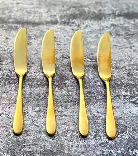 Matte Butter Knife Cheese Spreader 4 Pieces- Set, Strong and Heavy, Food Safety Material Stainless Steel SUS 304# (S.S18/10) Pate Knife for Breakfast (Matte Gold)