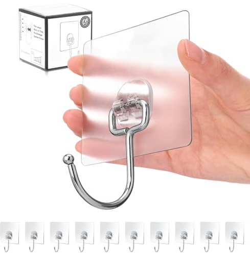 Antimbee 10-Pack All-Purpose Large Adhesive Hooks for Hanging, Banana Hook, Heavy Duty Adhesive Hooks 37 lb(Max), Sticky Wall Hook fit Home, Bathroom, Kitchen, Office and Outdoor