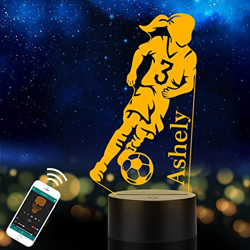 Personalised Soccer light for Girl, Custom Name Football Table Lamp for Kids, Children, Daughter or Granddaughter, LED Play Soccer Night Light Gifts for Birthday, Christmas, New Year, Room Decor