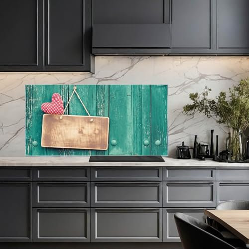 banjado Küchenrückwand Glas ohne Bohren 120x60cm – Glasrückwand Küche mit Motiv Tür mit Herz/Spritzschutz Küchenrückwand Glas/selbstklebende Küchenrückwand Platte - magnetisch & beschreibbar