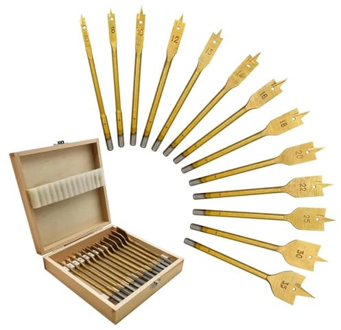 Nimomo Flachfräsbohrer Set, 13-Tlg., 6-35mm, 1/4 Sechskantschaft, Flachschneider, Holzbohrer, Professional, Flache Bit Set, Kohlenstoffstahl