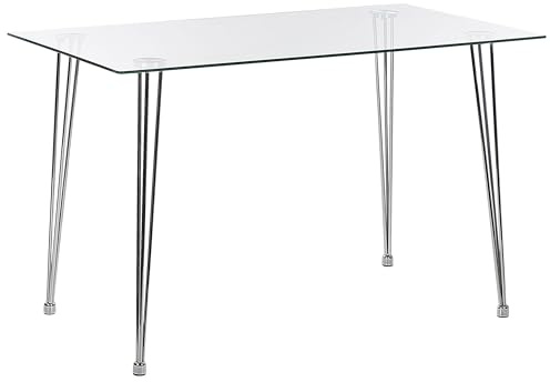 Tavolo da pranzo rettangolare moderno 120 x 70 cm Piano in vetro temperato Argento