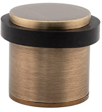 EVI Herrajes | Türstopper aus Messing Boden - Antik-Leder-Finish | Ø28x30mm | Gewindebasis | Schwarz Natursilikonkautschuk | inkl. Schraube + Klemmdübel | I-202