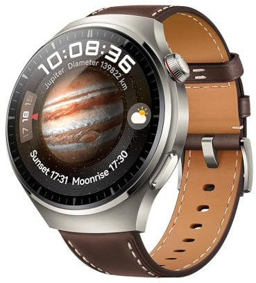 Huawei Watch 4 Pro, Gehäuse aus Raumfahrt-klassifizierter Titaniumlegierung & Saphirglas, dunkelbraunes Lederarmband, Gesundheitsschnellcheck mit 7 Parametern, eSIM Mobiltelefonie, deutsche Version