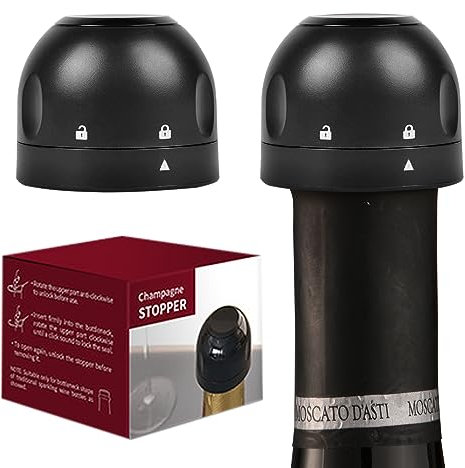 FBBULES 2 Piezas Tapones de Champán, Reutilizable Tapón de Botella de Silicona con Función de Bloqueo y Desbloqueo para Mantener Fresco