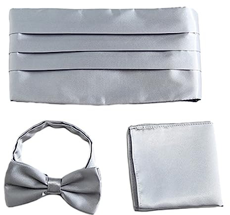 Eyiara Herren-Smoking-Krawatten-Set mit quadratischem Einstecktuch, Kummerbund, für Erwachsene, Business, formelles Büro, Meeting, Kleidung, Hochzeit, formelle Accessoires, Silber