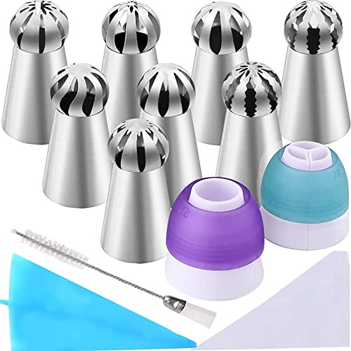 42 Pack Russian Piping Tips Set 8 Nozzles Flower Frosting Piping Tips Russian Ball Piping Tips for Cake Decorating Kits Russian Cake Decorating Tips Set