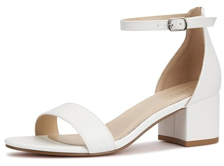 PARTY Women's Open Toe Ankle Strap Low Block Chunky Heels Sandals, White Pu B, 8