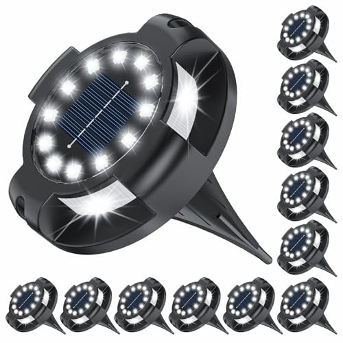 SHEDALED Solar Pathway Lights 12 Pack, 4.3 inch 16 LEDs Solar Ground Lights | Bright White Walkway Light with Sidelight, Waterproof Solar Deck Light Outdoor for Yard Garden Poolside Driveway Decoration