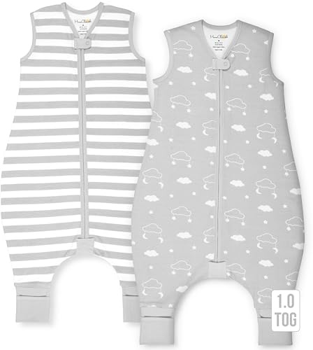 Mama Cheetah Sacco nanna con piedi 4T-5T, 1.0 TOG in cotone biologico con gambe, sacco a pelo per camminatori, Early Walker XL