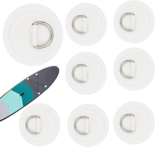 sinzau 8 Stück Edelstahl-D-Ring-Patch, Kreisförmiger D-Schnalle, D-Ring Pad Patch, für Schlauchboote, Floß, Stand-Up Paddleboard, Keine Kleber erhalten, Weiß