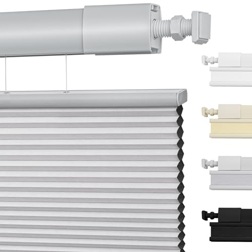 Moonice No Drill Top Down Bottom Up Cellular Pleated Shades Cordless Shades for Windows Blackout Honeycomb Blinds for Home Bedroom Office (Blackout - Gray, Custom Size)