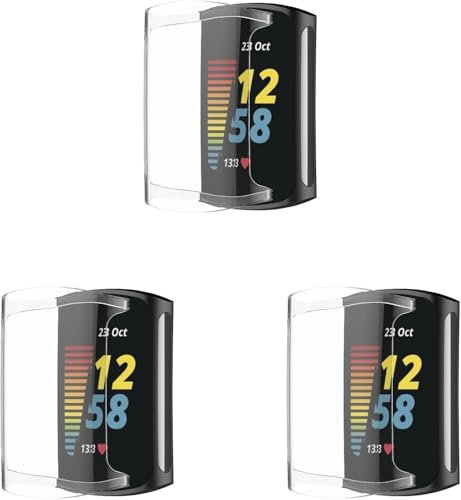 3 Pack Case Compatible with Fitbit Charge 6 with Screen Protector, Flexible TPU Shockproof Scratch Proof Cover Case for Fitbit Charge 5/Charge 6 Activity Tracker (Clear/Clear/Clear)
