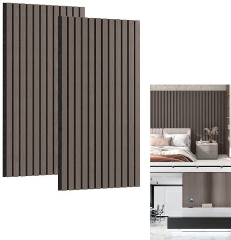 YRHome Akustikpaneele Wandpaneele Lamellenverkleidung Wandverkleidung Akustikelemente Lamellenwand Wand Akustikplatten Akustikfilz Holzoptik (Walnuss Braun, 2er 120x60cm)