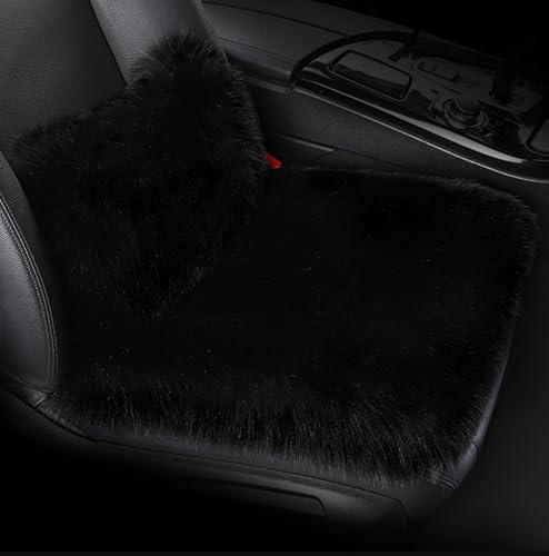 Lammfell Sitzkissen Lendenkissen,Autositzbezug Lendenkissen, Auto Kunstfell Sitzauflage, Langes Winter Warme Sitzkissenbezug, Universell für Autositz, Bürostuhl und meisten Stühle (schwarz)