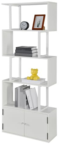 PADMA HOUSE Bücherregal Regalen Freistehende Leiter Ecke Bücherregal Moderner Minimalistischer Stil Mehrzwecklagerregal für Wohnzimmer Schlafzimmer Flur Büro (Elfenbein Weiß, 70 L x 25 W x 174,5 H)