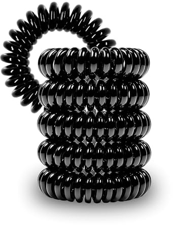 Specora-Classic Spiral Haargummi Schwarz – 4 cm – 5er Pack – TPU – Telefonkabel Zopfgummi – Ohne Ziepen & Verheddern – Keine Knicke – Haarschonend