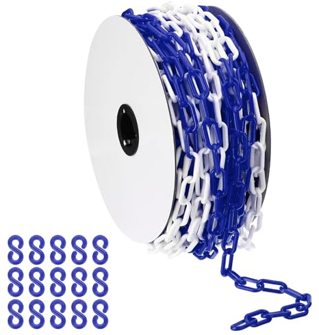 PATIKIL Blau/Weiße Kunststoffkette, 115 ft 6mm Absperrkette Sicherheitsbarriere Große Gliederkette Lang für Warnsicherheit Parkplatz, Personenkontrolle Tor Baustelle Absperrung Von Flächen