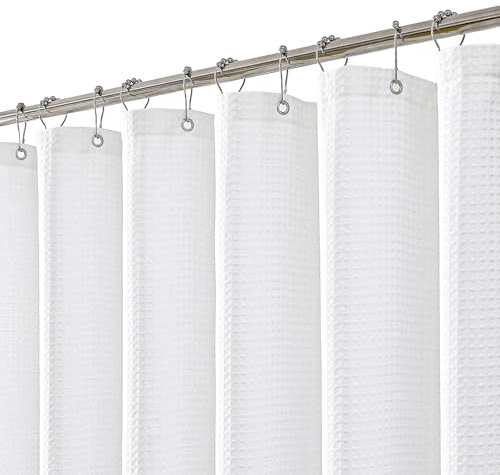 meioro Weiß Duschvorhang, Anti Schimmel Wasserdicht und Trocknet Schnell Duschvorhänge, Waffel schwere Textil Stoff Shower Curtain mit 12 Ringen, 180 x 200cm Luxus duschrollo für badewanne