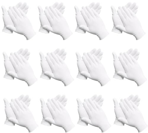 Kighdel 12 Pairs Cotton Gloves - Thick Wear-Resistant and Breathable for Eczema, Dry Hands, Service and Cleaning (White)
