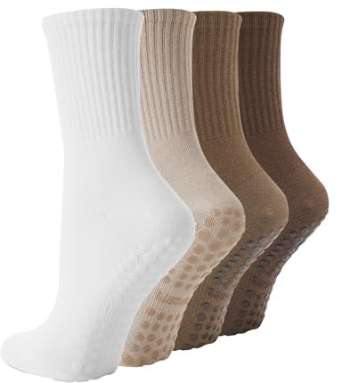 BONANGEL Chaussettes Antidérapantes Femme en Coton pour Pilates Yoga Sport Ballet 4 Paires