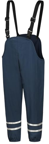 BSBUY Kids Waterproof Rain Trousers Rain Dungarees, Windproof Overalls with Reflective Strips, Toddler Rainwear Boys Rain Suspender Pants with Adjustable Braces, Bib Trousers for Outdoor Play(128)