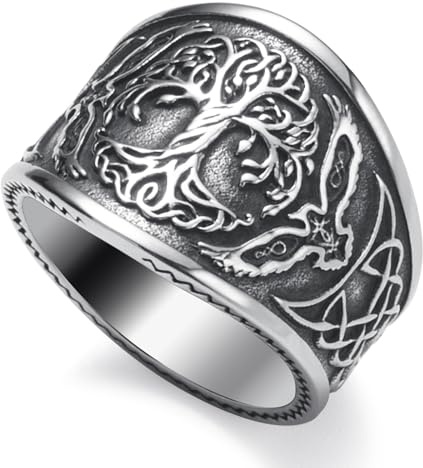 WESTMIAJW Anillos vikingos para hombres y mujeres, de acero inoxidable, nórdico, árbol de la vida, runa de lobo, nudo celta, joyería tamaño Q, S, T1/2, V1/2, Y, Z+1