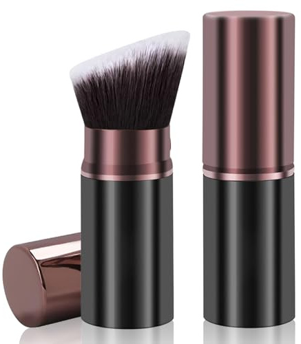 Keriloo Kabuki - Brocha de maquillaje, retráctil, para maquillaje de viaje, para base de polvo, brocha para colorete facial, para mezclar líquido, bronceador, pulido, protector solar, cosméticos