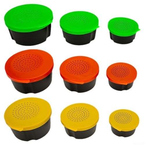 Marchfunny Lot de 3 boîtes de vers de terre pour la pêche, avec trous de reniflard, matériau PP durable, plusieurs tailles (11,8 x 5,5 x 9 cm, 9,5 x 4,5 x 7,5 cm, 7,5 x 3,5 x 5,7 cm), vert/jaune