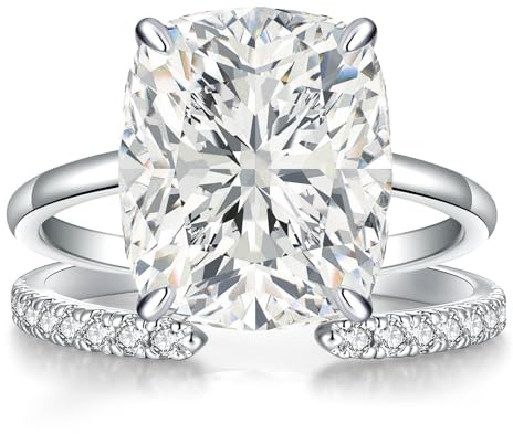 AVECON 3CT Elongated Cushion Cut Engagement Ring Set for Women, Wedding Promise Cubic Zirconia Band, White Gold Plated Stackable Adjustable Bridal Half Eternity Open Rings, Size 6