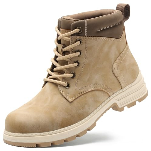 ANJOUFEMME Work Hiking Boots for Women Waterproof - Womens Outdoor Ankle Boots Lightweight Snow Winter Shoes for Trekking Walking Backpacking 7.5, Beige