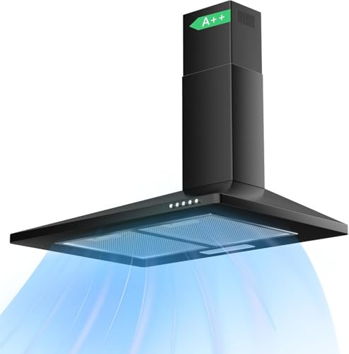 Karinear Campana extractora de 60 cm de ancho, 380 m³/h, campana de pared con filtro de carbón activo, 3 niveles de potencia, campana extractora con recirculación y salida de aire, iluminación LED