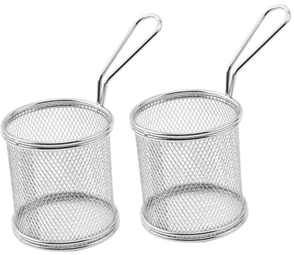 PRETYZOOM 2pcs Stainless Steel Fryer Basket with Ergonomic Handle Practical Kitchen Frying Basket for French Fries Fried Chicken Snack Frying and Oil Draining Mesh for Household Use