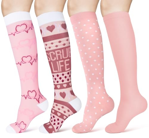 ACWOO 4 Pares Calcetines de Compresion para Hombres y Mujeres, 15-20 mmHg Calcetines de Compresión, Medias de Compresion para Correr, Running Deporte, Volar, Viajes, Enfermeras, Unisex