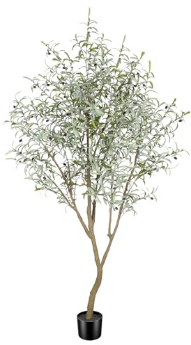 PHYTREE Olive Trees Artificial Indoor, 7FT Tall Faux Olive Tree, Fake Potted Olive Silk Tree with Natural Branches and Realistic Leaves, Artificial Trees for Home House Office Decor