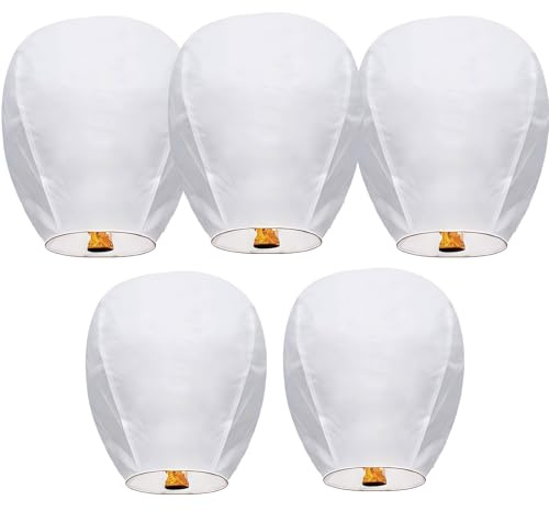 Chinese Lanterns, Sky Paper Lanterns Eco-Friendly 100% Biodegradable Materia or Outside Flying, Perfect for Birthdays Diwali, Halloween, Garden, Party, Wedding （5 Pack ）