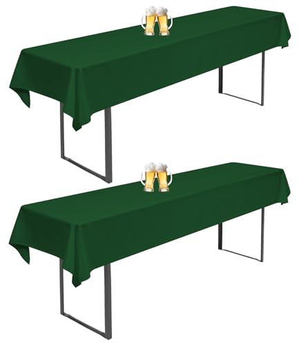 2 Stück Biertisch Tischdecke Dunkelgrün Universal für 50cm u.70cm Biertische Hussen für Biertisch Biertischhussen Rechteckige Tischdecken Waschbar 110x260cm (Dunkelgrün)