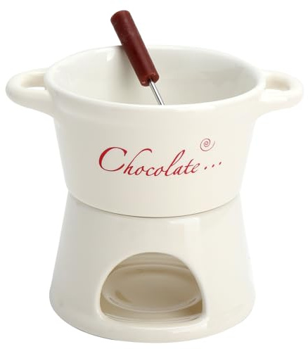 Service à Fondue en céramique avec Tasse et Fourchette - Mini caquelon en Porcelaine de 300 ML pour Fondue au Chocolat au Fromage et au Beurre Idéal pour l'hiver la Saint-Valentin