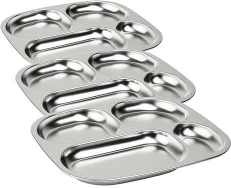 THERMOBABY - Plateau Compartimenté En Inox Pour Enfant - 4 Compartiments - Léger, Robuste - Idéal Pour Repas Équilibrés - Facile À Nettoyer - Compatible Lave-Vaisselle - À La Maison Et En Déplacement