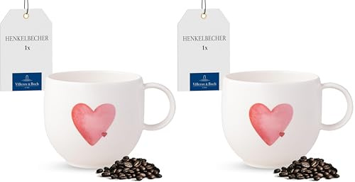 Villeroy & Boch – With Love taza con asa Sending Love 12,5x9,5x8,5cm, porcelana premium, regalo, taza de café, tazón, taza de té 290 ml, apta para lavavajillas y microondas (Paquete de 2)