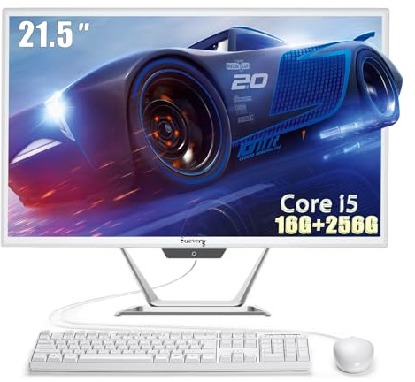 suevery All-in-One PC 21.5 AIO Desktop Computer Core I5, 256G SSD 16G RAM, Wi-Fi6, 1080P Gaming All in One 22 FHD Business Display for Home Office with Keyboard & Mouse (GB, 256)