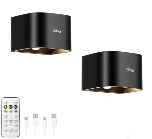 Ollny 2 Stück Akku Wandleuchte Innen mit Bewegungsmelder 5400mAh aufladbar | Dimmbar und 3 Lichtfarben, LED Wandlampe ohne Stromanschluss mit Fernbedienung und Timer für Flur, Treppe und Schlafzimmer