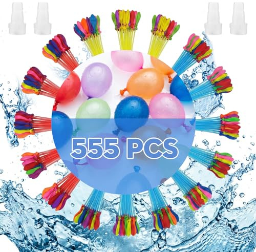 CIYIN 555 Pcs Palloncini d'Acqua, Colorato Bombe Dacqua Palloncini con 4 Attacchi Rubinetto, Palloncini Acqua Autosigillanti a Riempimento Rapido, per Giochi Acqua, Spiaggia, Piscina Feste Estive