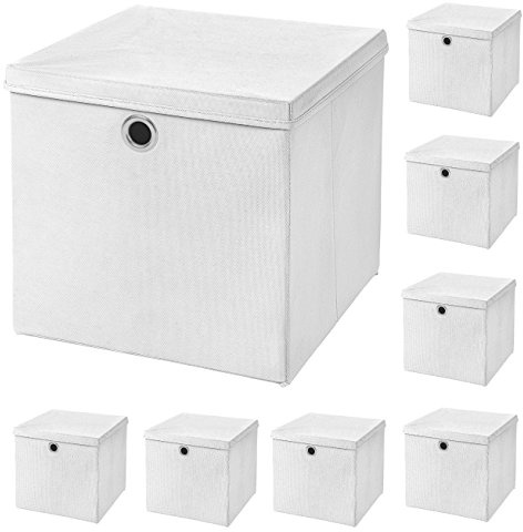 StickandShine 8er Set Faltbox Weiß 28 x 28 x 28 cm Aufbewahrungsbox faltbar mit Deckel