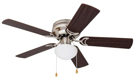 Prominence Home Alvina 42 Inch Traditional Flush Mount Ceiling Fan with Light, Pull Chain, Dual Finish Blades, Reversible Motor, Brushed Nickel