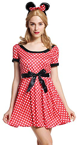dressmeup - W-0136-M/L Costume dame femme souris mignonne robe rouge points blancs M/L