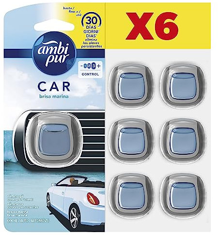 Ambi Pur Brisa Marina Difusor Y Fragancia Para Ambientador De Coche 6 Unidades